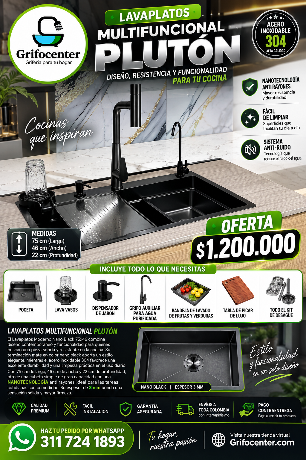 LAVAPLATOS MULTIFUNCIONAL PLUTON 75*46
