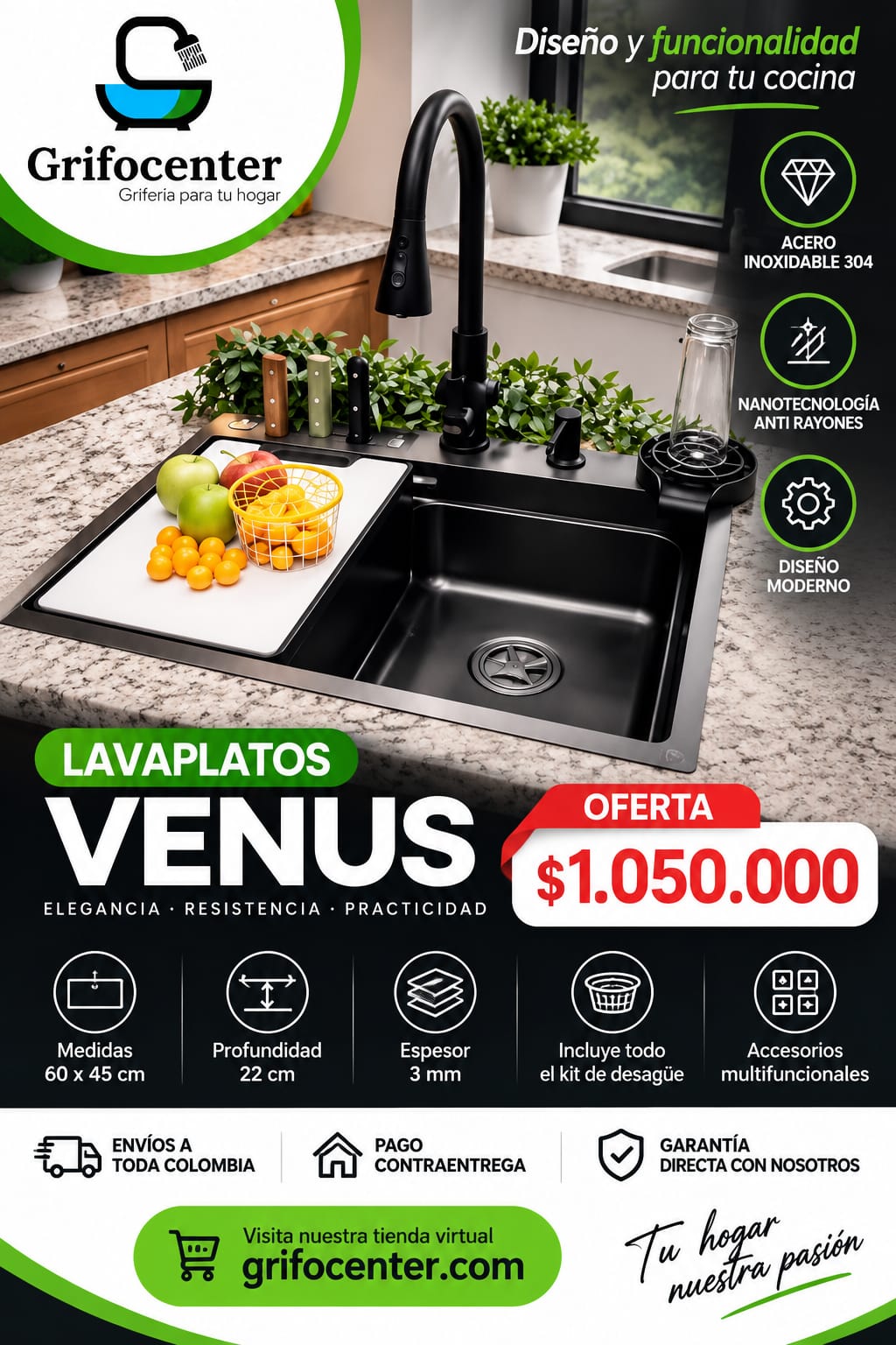 LAVAPLATOS MULTIFUNCIONAL VENUS 60*45